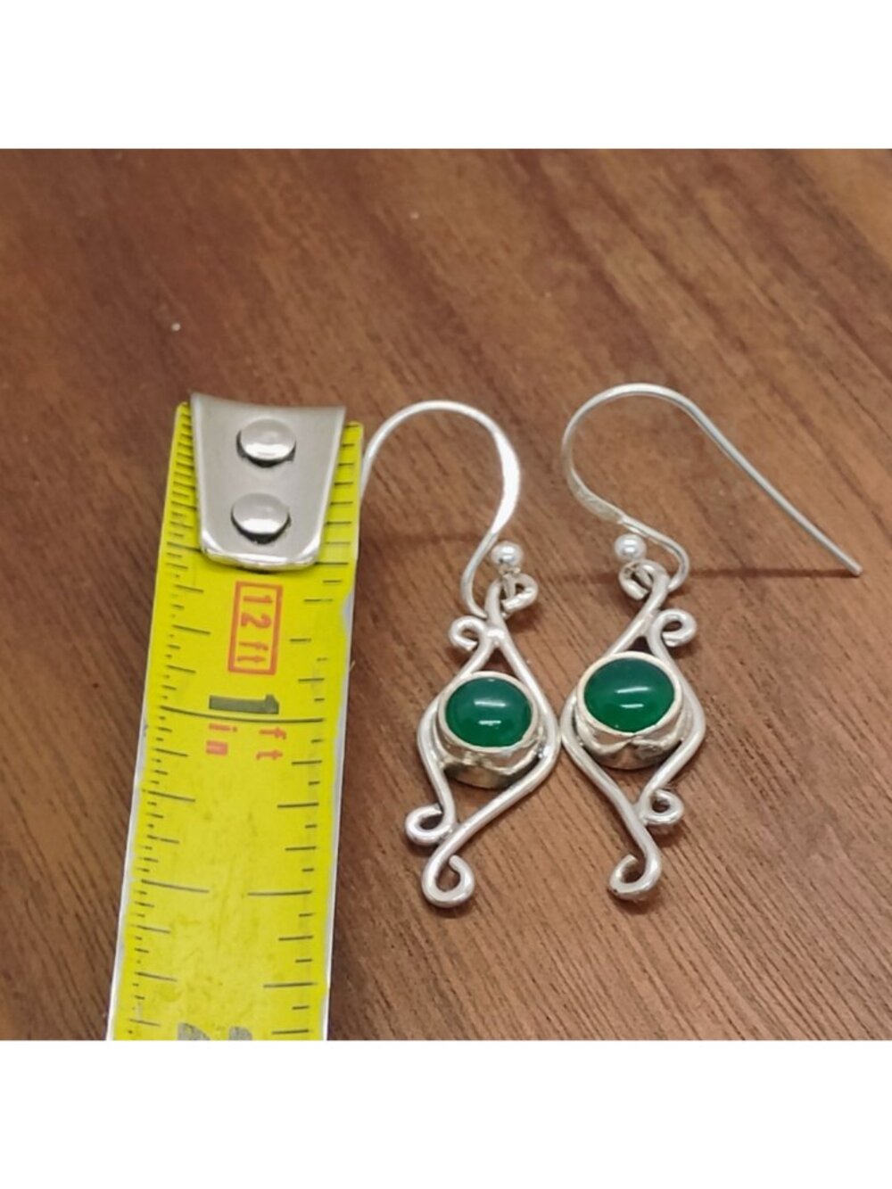 Green Onyx 925 Sterling Silver Dangle Earrings - New - Picture 3 of 6